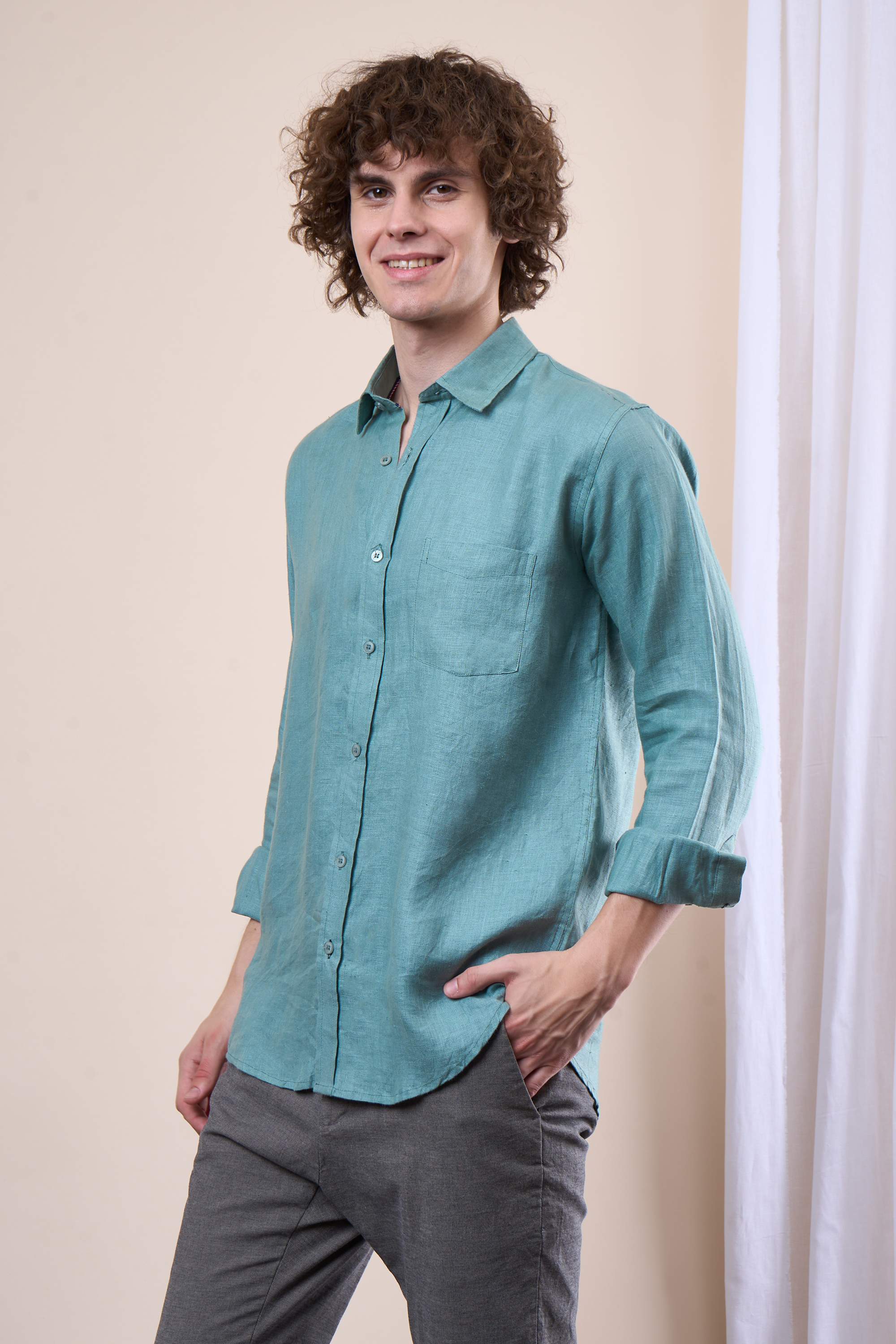 Sea green regular fit oxford shirt 